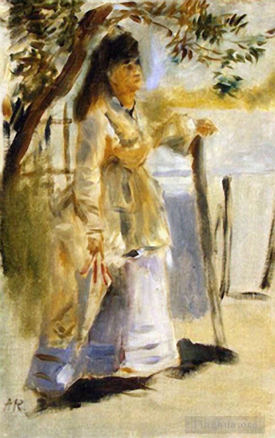 皮埃尔·奥古斯特·雷诺阿 的油画作品 -  《栅栏旁的女人》