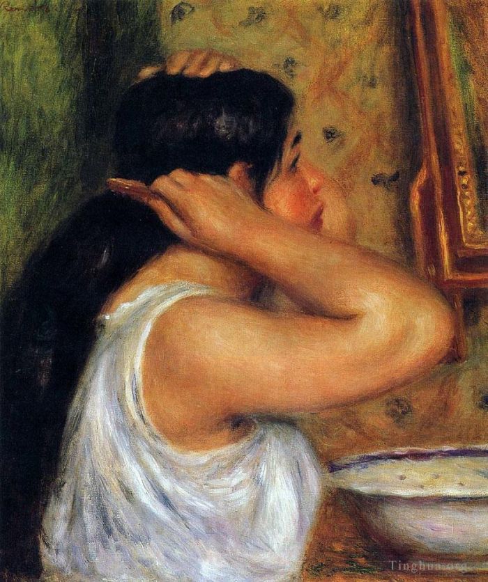 皮埃尔·奥古斯特·雷诺阿 的油画作品 -  《梳理头发的女人》