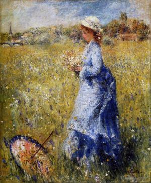 艺术家皮埃尔·奥古斯特·雷诺阿作品《采花的女人》