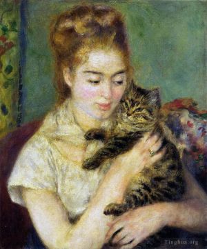 艺术家皮埃尔·奥古斯特·雷诺阿作品《有猫的女人》