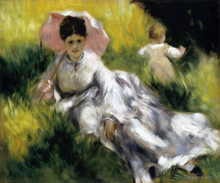皮埃尔·奥古斯特·雷诺阿 的油画作品 -  《撑着阳伞的女人》