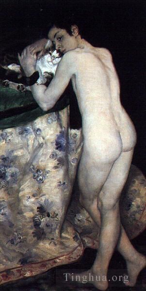 皮埃尔·奥古斯特·雷诺阿 的油画作品 -  《有猫的小男孩》