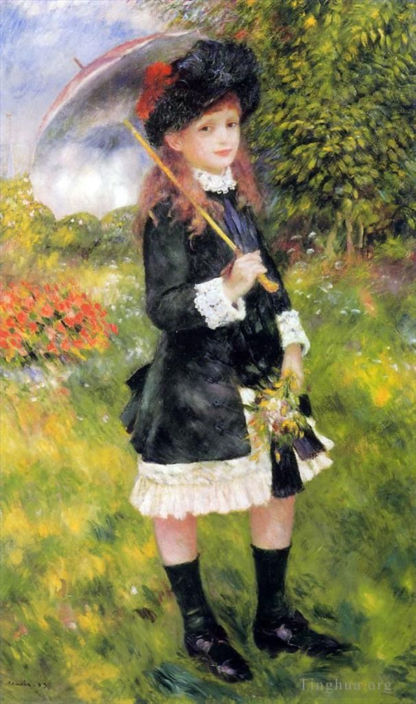 皮埃尔·奥古斯特·雷诺阿 的油画作品 -  《有遮阳伞的年轻女孩》