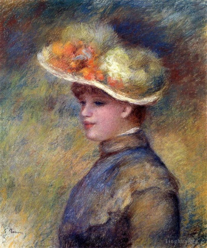 皮埃尔·奥古斯特·雷诺阿 的油画作品 -  《戴着帽子的年轻女子》