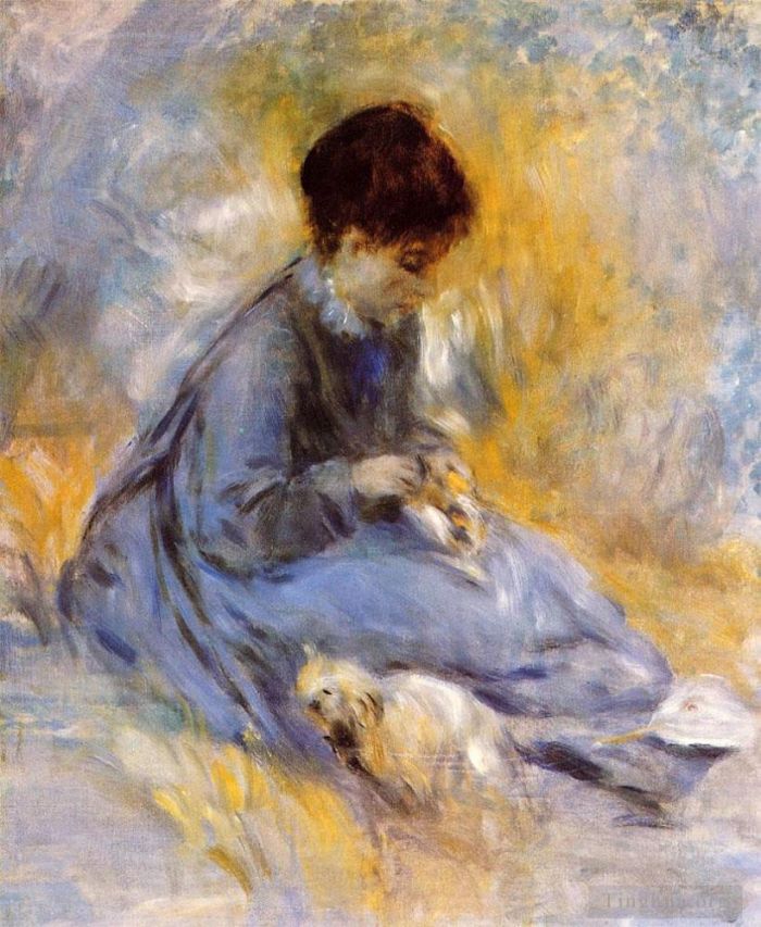 皮埃尔·奥古斯特·雷诺阿 的油画作品 -  《有狗的年轻女子》