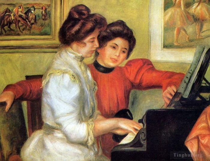 皮埃尔·奥古斯特·雷诺阿 的油画作品 -  《伊冯娜和克里斯汀·勒罗尔弹钢琴》