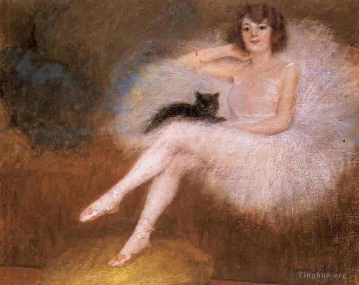 皮埃尔·芮尔·伯勒犹斯 的油画作品 -  《芭蕾舞演员与黑猫,芭蕾舞演员》