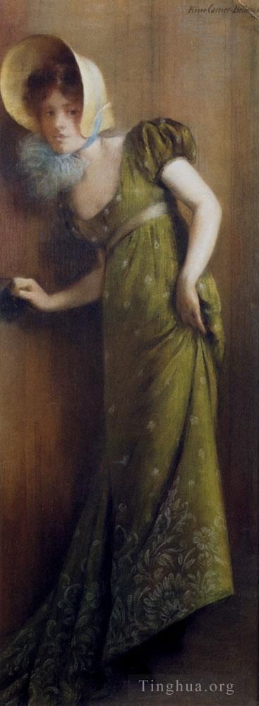 皮埃尔·芮尔·伯勒犹斯 的油画作品 -  《穿着绿色连衣裙的优雅女人》