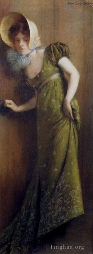艺术家皮埃尔·芮尔·伯勒犹斯作品《穿着绿色连衣裙的优雅女人》