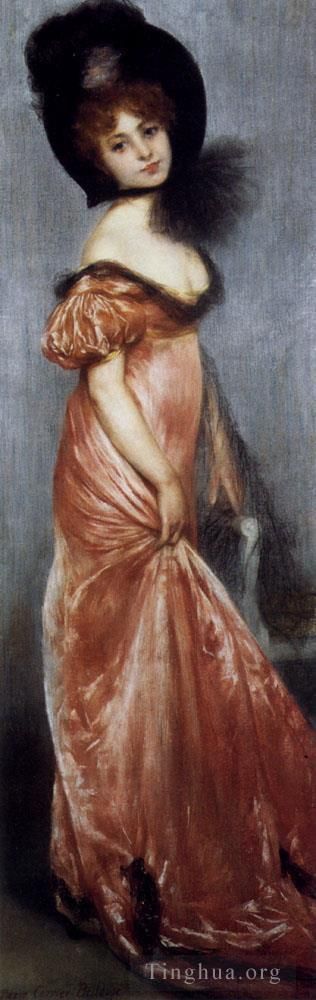 皮埃尔·芮尔·伯勒犹斯 的油画作品 -  《穿着粉红色连衣裙的年轻女孩》