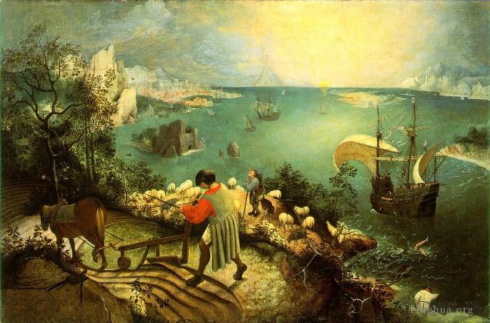 老彼得·勃鲁盖尔 的油画作品 -  《伊卡洛斯坠落的风景》