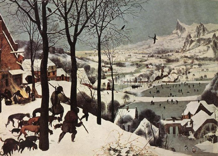 老彼得·勃鲁盖尔 的油画作品 -  《雪地里的猎人》