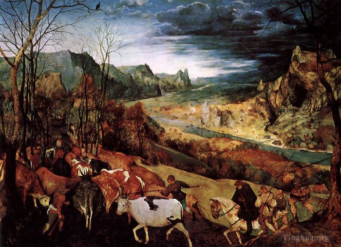 老彼得·勃鲁盖尔 的油画作品 -  《牛群的回归》