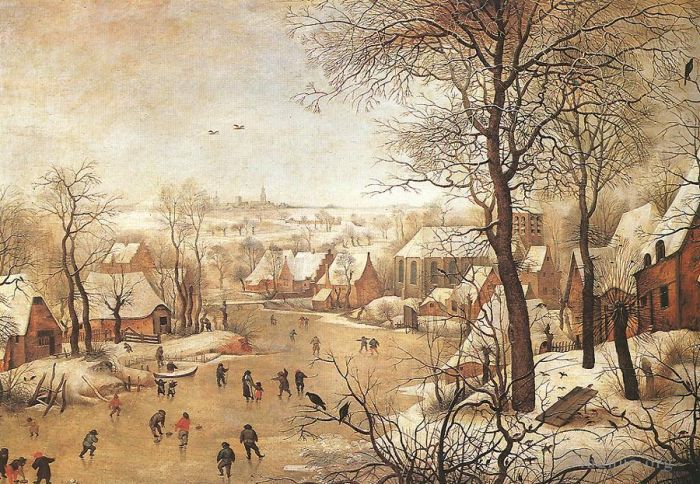 小彼得·勃鲁盖尔 的油画作品 -  《冬季景观与捕鸟器》
