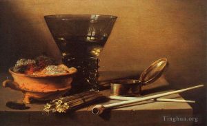 艺术家彼特·克莱茨作品《有酒和烟具的静物》