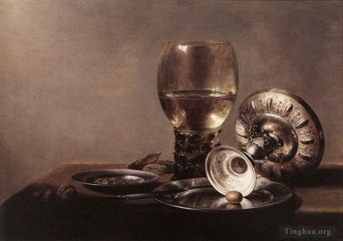 彼特·克莱茨 的油画作品 -  《静物与酒杯和银碗》