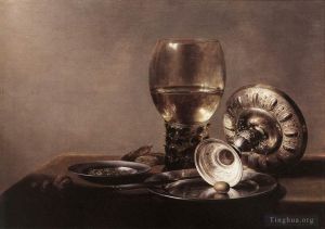 艺术家彼特·克莱茨作品《静物与酒杯和银碗》