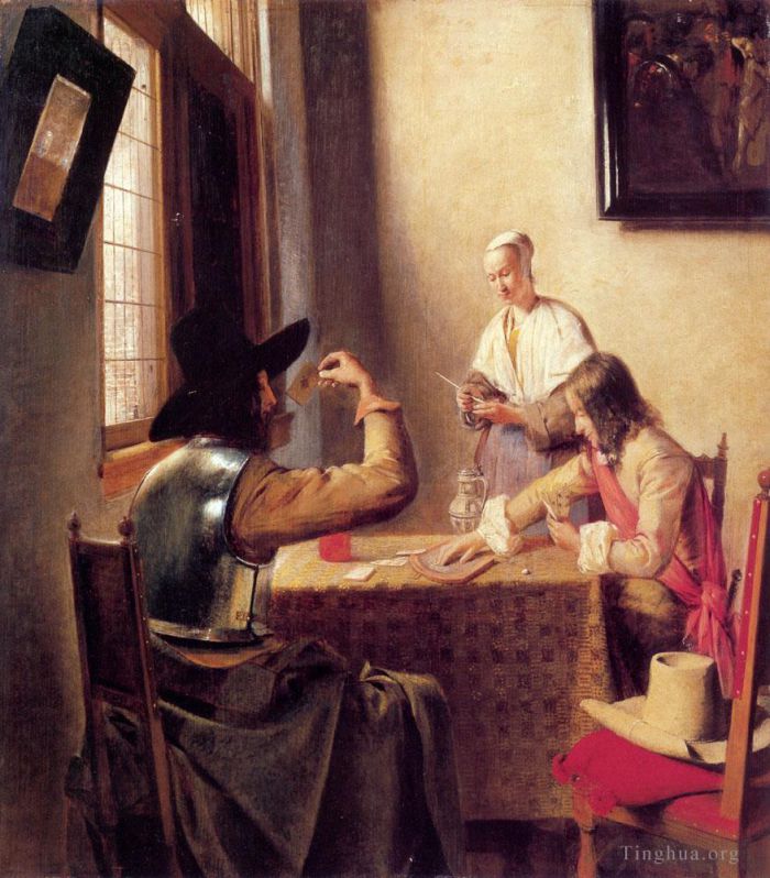 彼得·德·霍赫 的油画作品 -  《士兵打牌》
