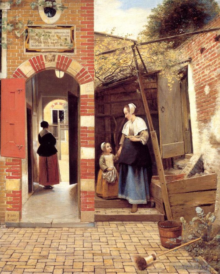 彼得·德·霍赫 的油画作品 -  《代尔夫特一栋房子的庭院》