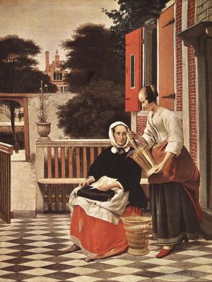 艺术家彼得·德·霍赫作品《女人与女仆》