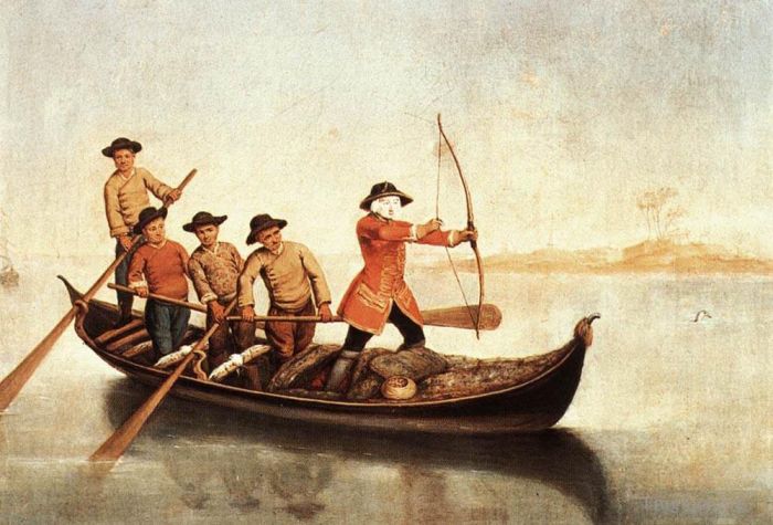 彼得罗·隆吉 的油画作品 -  《泻湖上的鸭子猎人》