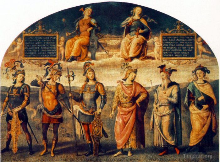 彼得·佩鲁吉诺 的油画作品 -  《刚毅与古风六侠,1497》
