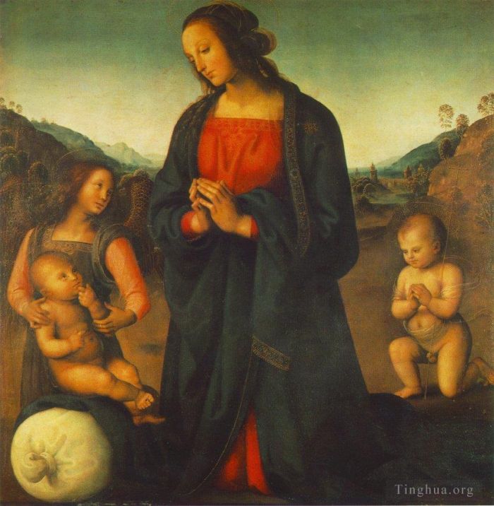 彼得·佩鲁吉诺 的油画作品 -  《麦当娜天使和小圣约翰崇拜孩子麦当娜德尔萨科,149515》