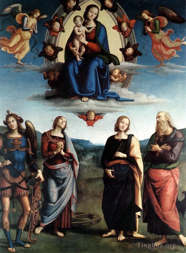 彼得·佩鲁吉诺 的油画作品 -  《麦当娜与孩子和圣徒一起荣耀》