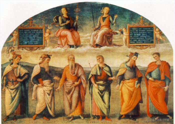 彼得·佩鲁吉诺 的油画作品 -  《与六位古董智者的谨慎与正义,1497》