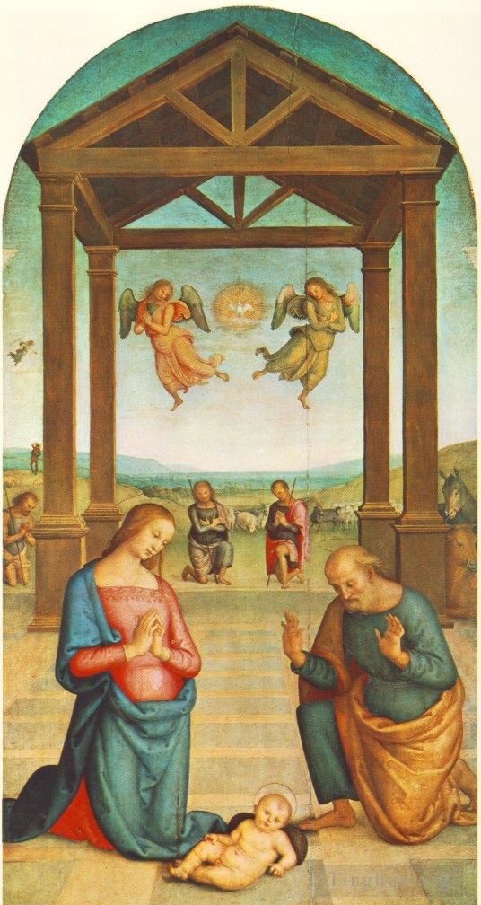 彼得·佩鲁吉诺 的油画作品 -  《圣奥古斯丁多联画,The,Presepio》