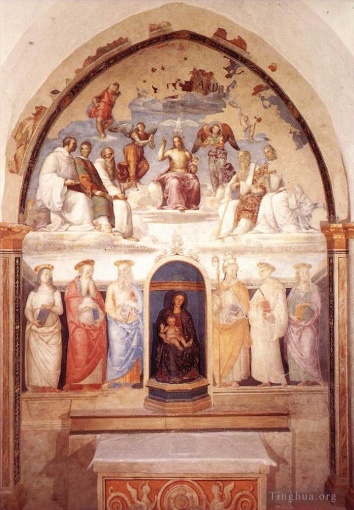 彼得·佩鲁吉诺 的各类绘画作品 -  《三位一体和六位圣徒,1521》