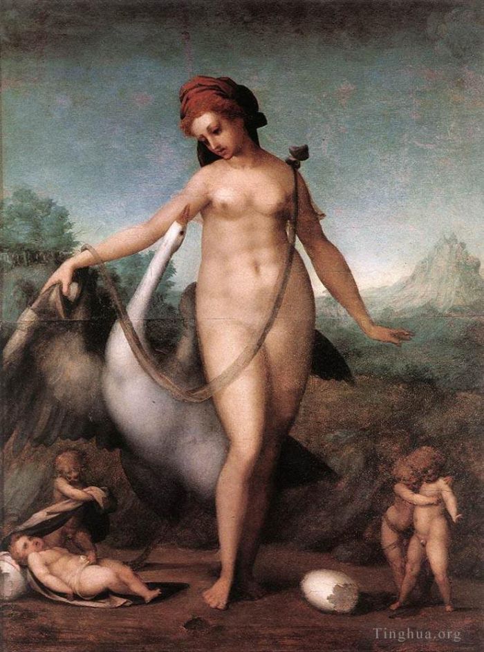 雅各布·达·蓬托尔莫 的油画作品 -  《丽达与天鹅》