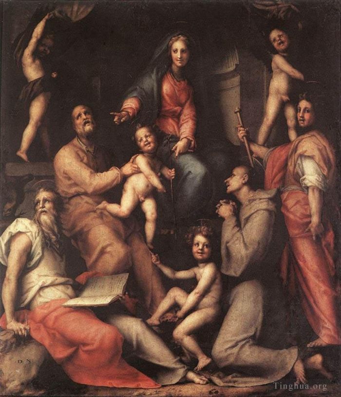 雅各布·达·蓬托尔莫 的油画作品 -  《麦当娜和孩子与圣徒》