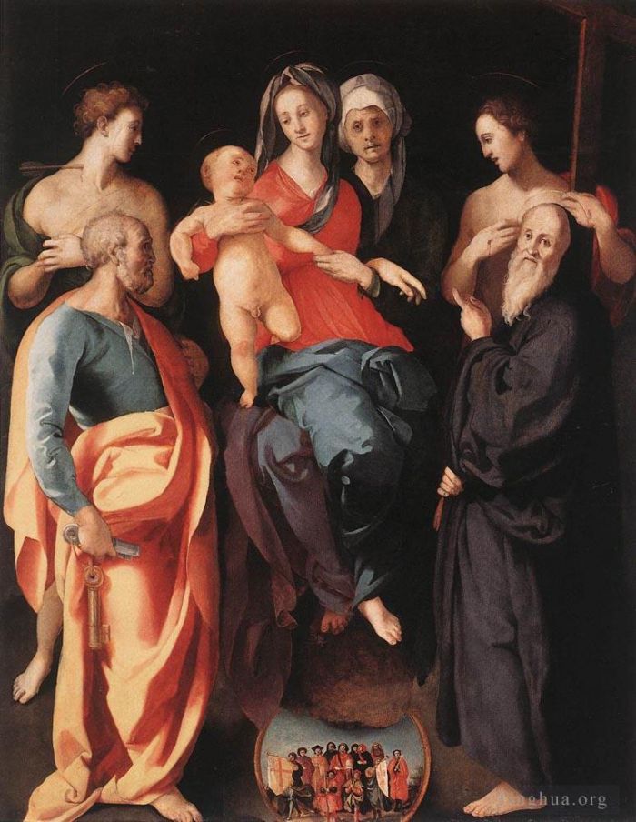 雅各布·达·蓬托尔莫 的油画作品 -  《麦当娜和孩子与圣安妮和其他圣人》