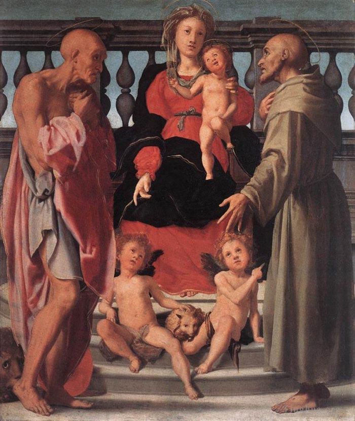 雅各布·达·蓬托尔莫 的油画作品 -  《麦当娜和孩子与两位圣徒》