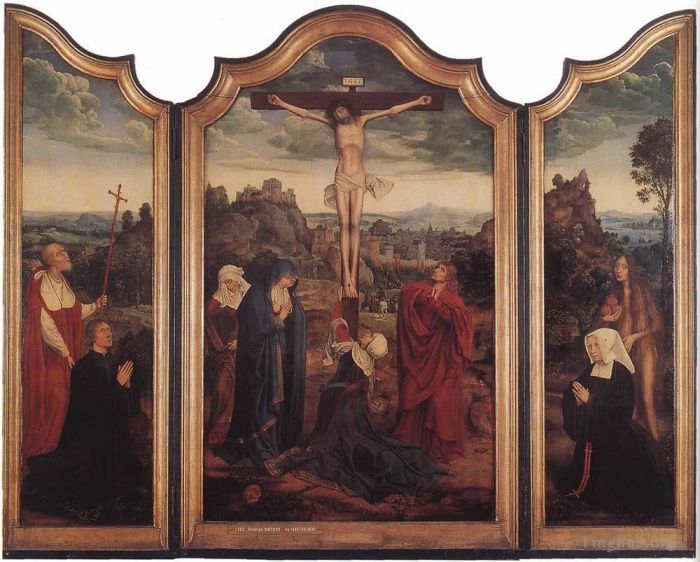 昆丁·马西斯 的油画作品 -  《十字架上的基督与捐赠者》