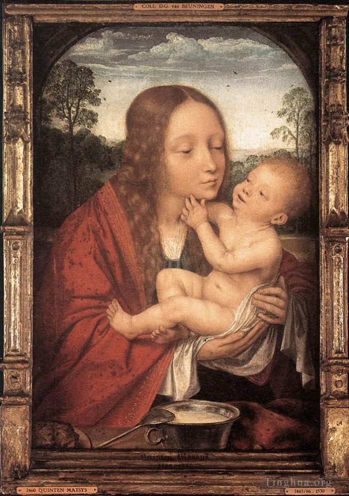 昆丁·马西斯 的油画作品 -  《风景中的圣母与圣子》
