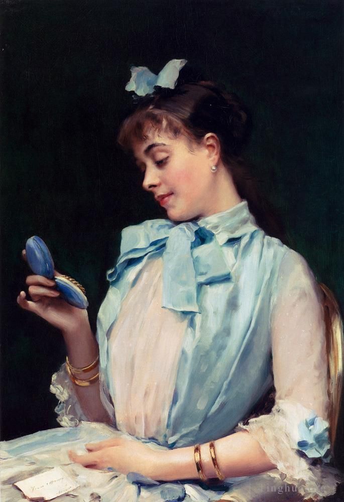 雷蒙多·德·马德拉索·加雷特 的油画作品 -  《Garretta,Raimundo,De,蓝色的艾琳·梅森肖像》