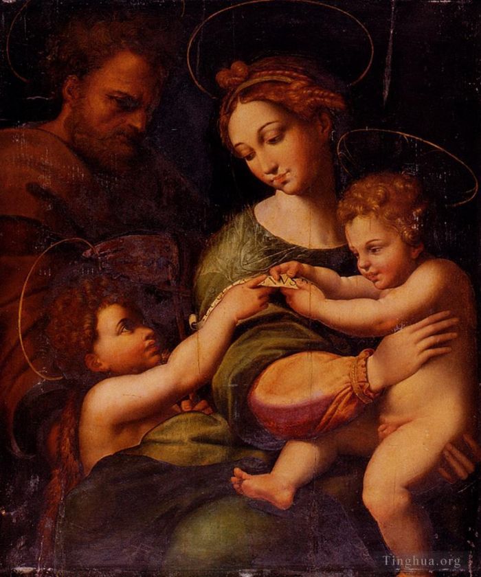 拉斐尔 的油画作品 -  《神圣家族与施洗者圣约翰》