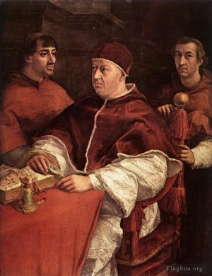 艺术家拉斐尔作品《教皇利奥十世与红衣主教朱利奥·德美第奇和路易吉·德罗西大师拉斐尔》