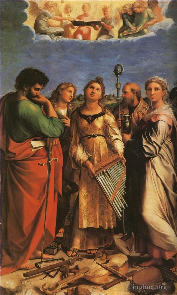 拉斐尔 的油画作品 -  《圣塞西莉亚与圣保罗约翰福音传道者奥古斯丁和抹大拉的玛利亚大师拉斐尔》