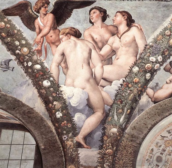 拉斐尔 的各类绘画作品 -  《丘比特与美惠三女神》
