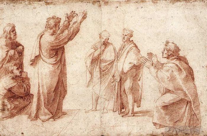 拉斐尔 的各类绘画作品 -  《圣保罗在雅典传道研究》