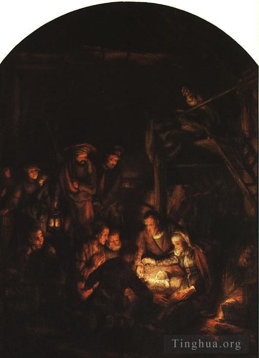 伦勃朗·范·莱因 的油画作品 -  《牧羊人的崇拜》