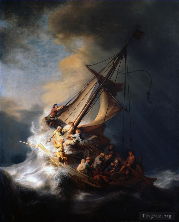 伦勃朗·范·莱因 的油画作品 -  《在加利利海上遇到风暴的基督》