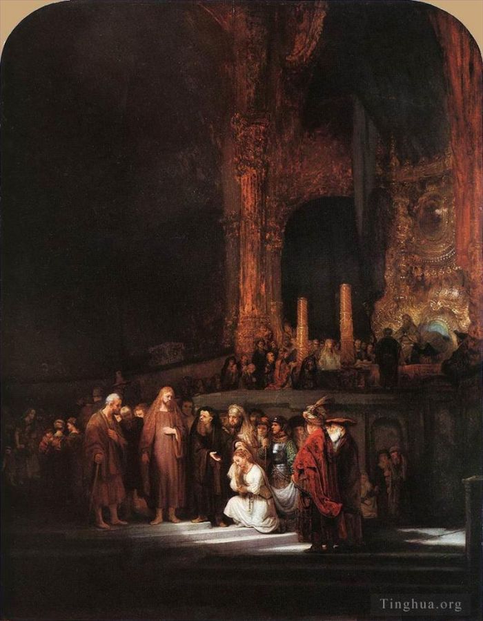 伦勃朗·范·莱因 的油画作品 -  《基督与通奸时被拿走的女人》