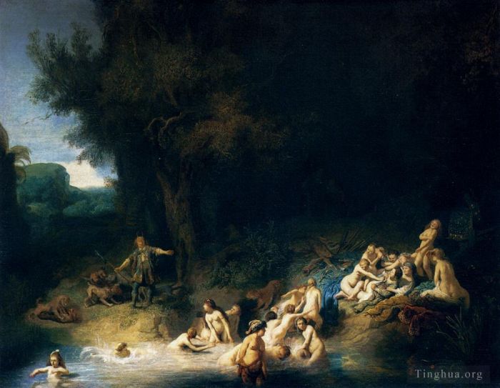 伦勃朗·范·莱因 的油画作品 -  《戴安娜沐浴着阿克泰翁和卡里斯托的故事》
