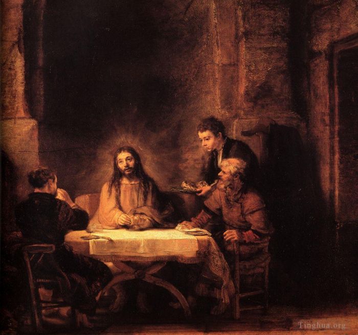 伦勃朗·范·莱因 的油画作品 -  《以马忤斯的晚餐》