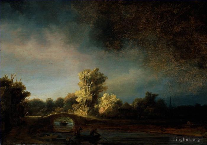 伦勃朗·范·莱因 的油画作品 -  《石桥,1638》