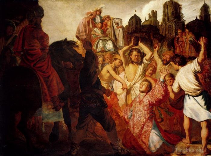 伦勃朗·范·莱因 的油画作品 -  《圣斯蒂芬的石刑,1625》